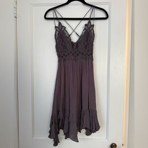 Free People Lace Trim Mini Dress - Purple